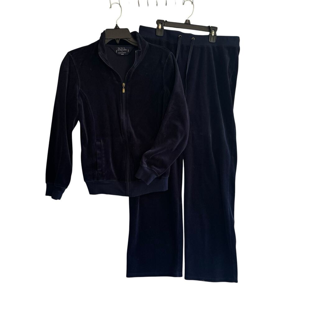 Y2K New York Laundry Velour Blue 2 Piece Jumpsuit Track Suit Gym Leisure Large